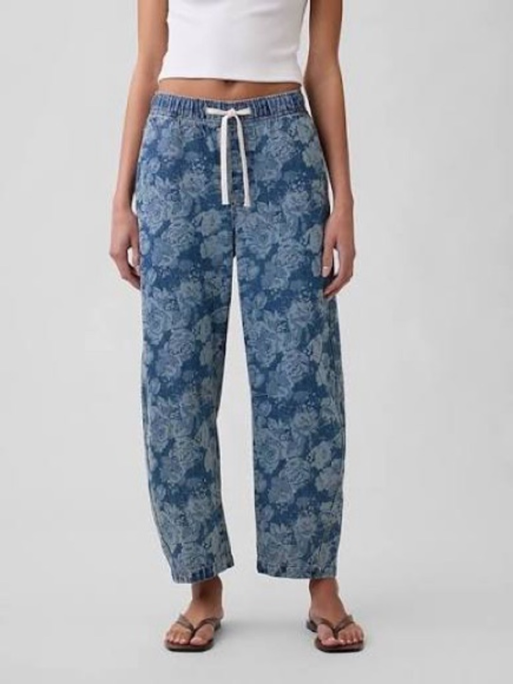 Gap Supersoft Pull On Barrel Jeans Medium Indigo Floral Small